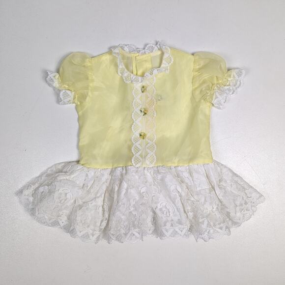 Vtg Panda Party Dress Girls Sz 2T Semi Sheer Yellow Frilly Lace 80s/90s - Picture 1 of 5